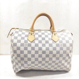 Authentic Louis Vuitton Speedy 30 White Damier Azur Hand Bag mn738-021826